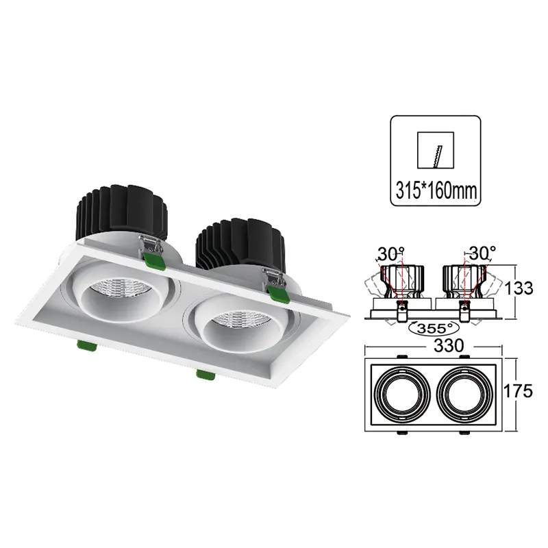 Adjustable Aluminum LED Grille Spotlight 24-32W