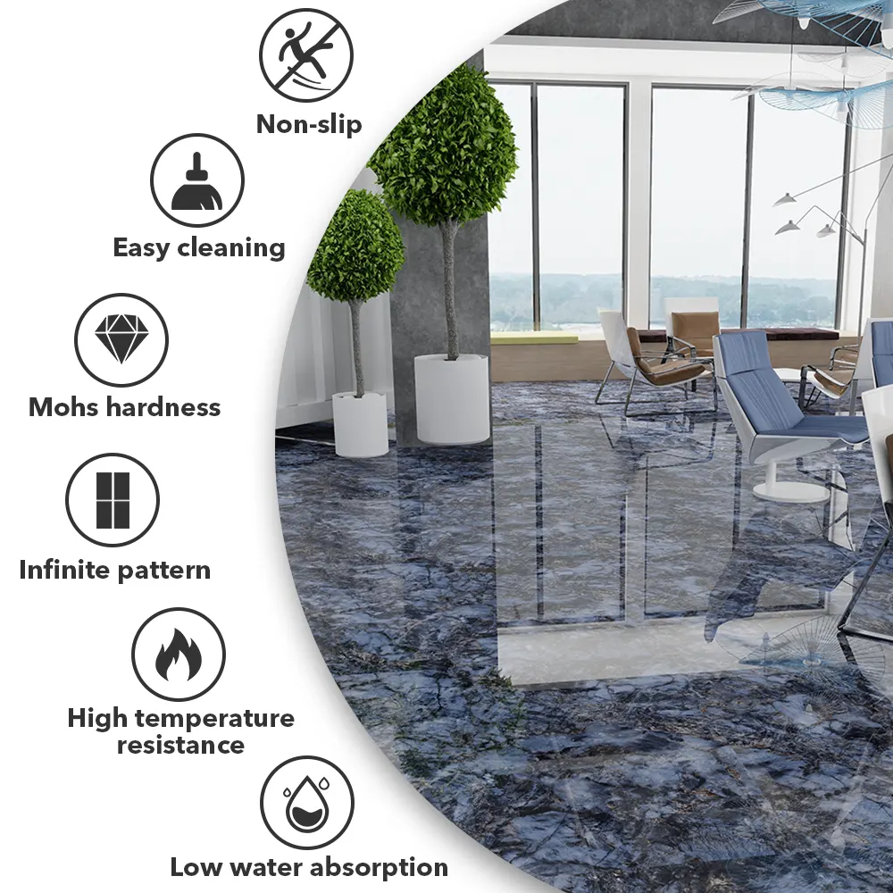 Blue Marble-Look Polished Porcelain Tile 600x1200mm