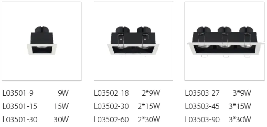 Aluminum LED Grille Spotlight 3x9W/3x15W/3x30W