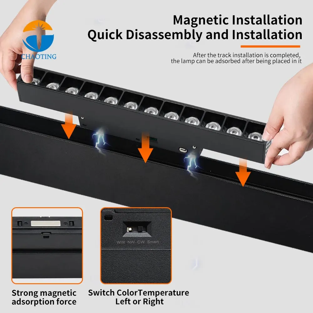 Adjustable Aluminum Magnetic LED Track Spotlight 5-40W 48V 3000K/4000K/6000K