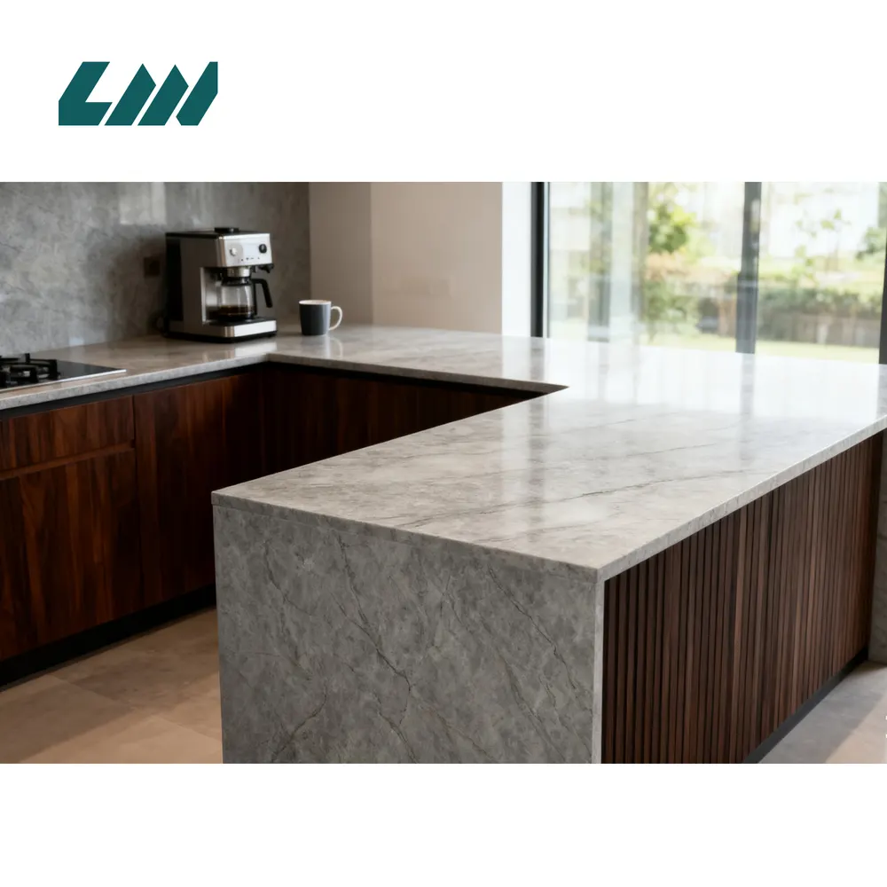 3D-Printed Beige/Gray/White Engineered Quartz Slab 3200x1600mm