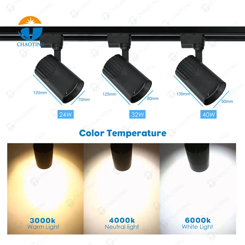 Adjustable Aluminum COB LED Track Spotlight 24-40W 3000K/4000K/6000K
