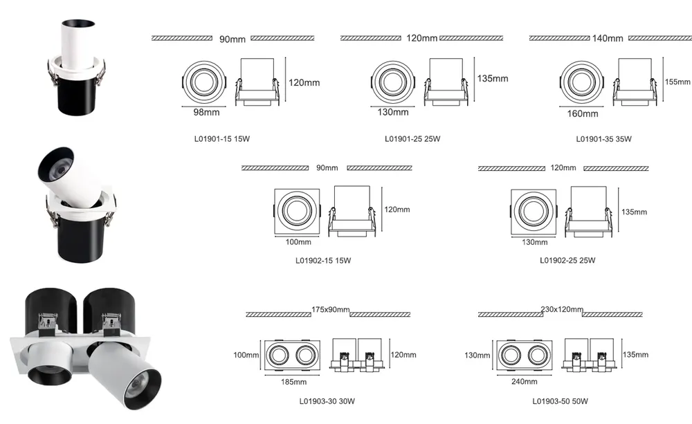 Adjustable Dimmable Aluminum LED Downlight 15-50W