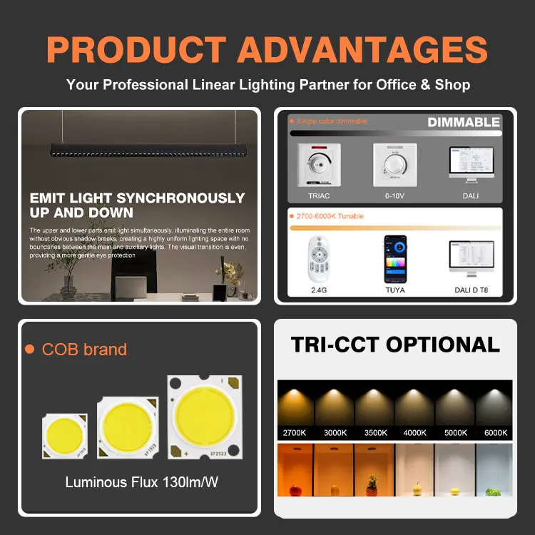 Adjustable Aluminum Linear LED Pendant Light 1200x38x80mm 40W