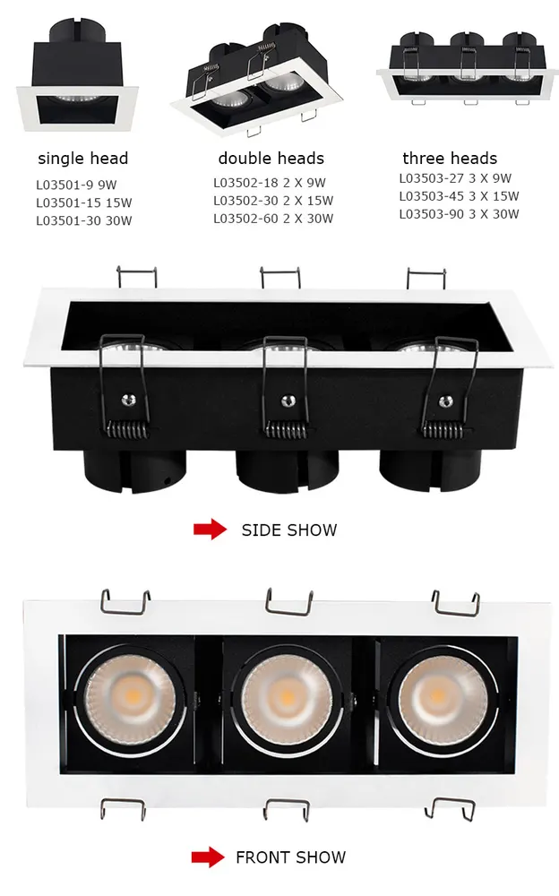 Adjustable Aluminum LED Grille Spotlight 9-30W 3