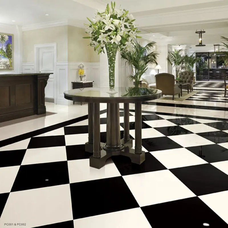 Black/White Glossy Porcelain Floor Tile 600x600mm