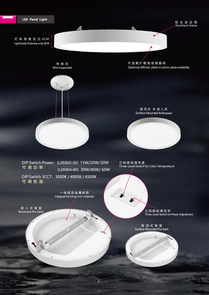 Adjustable Slim Dimmable Recessed/Surface-Mounted LED Panel Light 15-60W 3CCT Selectable