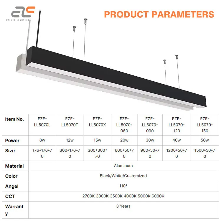 Adjustable Aluminum Linear LED Pendant Light 8-50W 2700-6500K