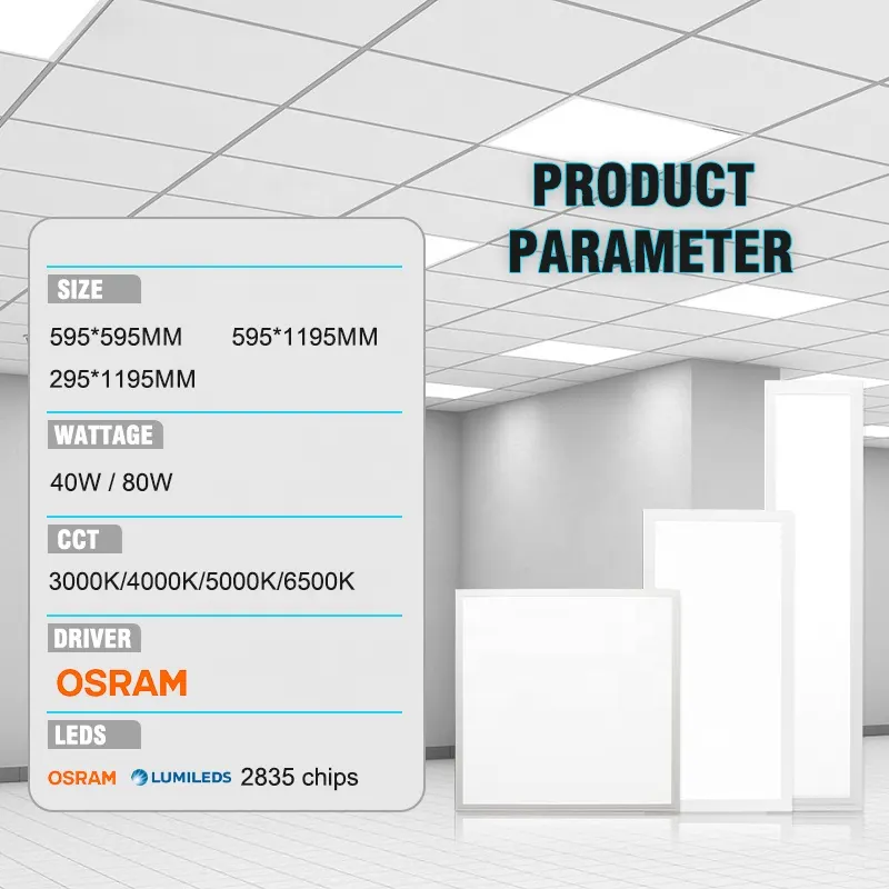 Aluminum LED Panel Light 2x2/60x60/600x600 40/80W 3000K/4000K/6000K