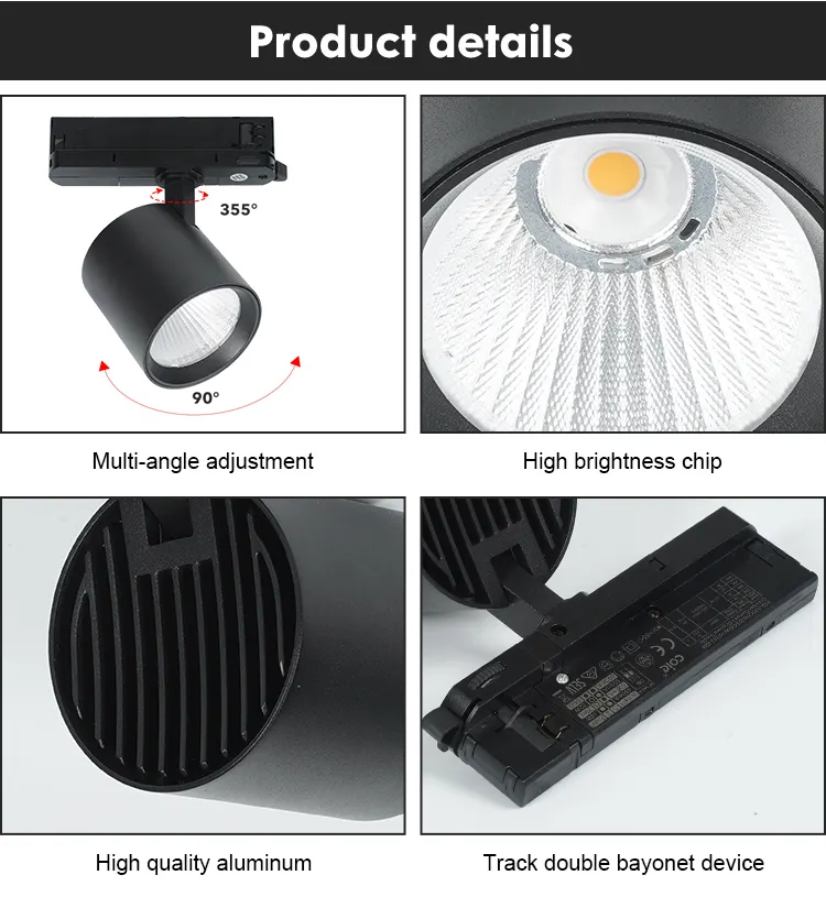Adjustable Aluminum COB LED Track Spotlight 28-40W 220-240V