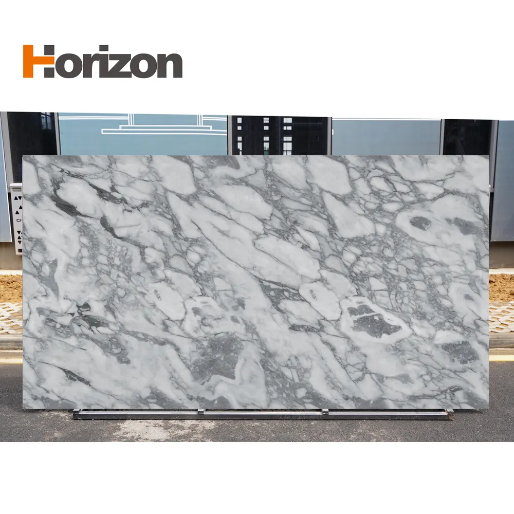 3D-Printed Carrara Black Polished Engineered Quartz Slab