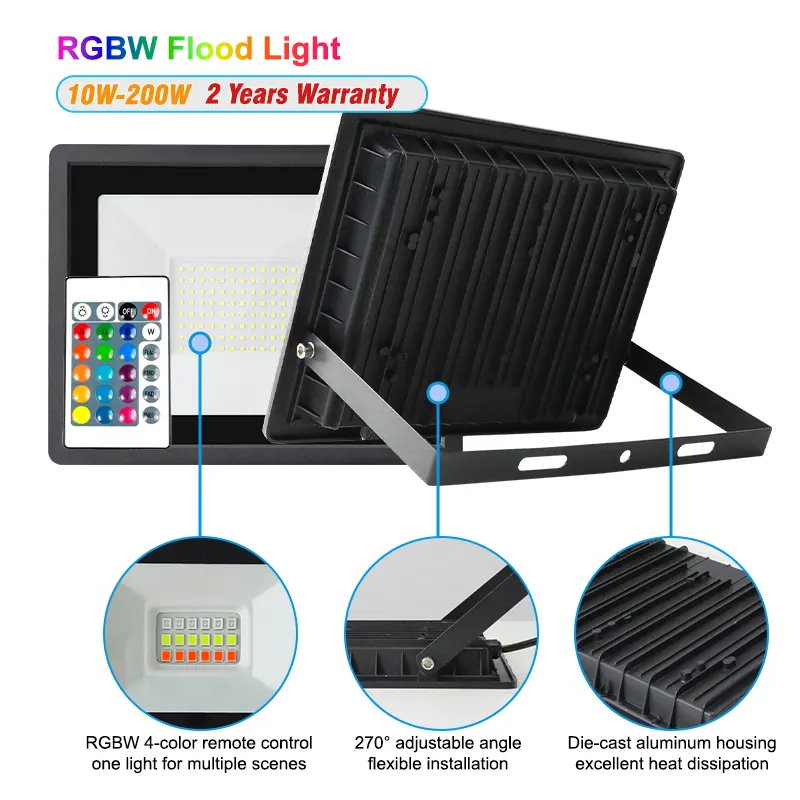 Adjustable Dimmable Aluminum RGBW LED Floodlight 10-200W IP65
