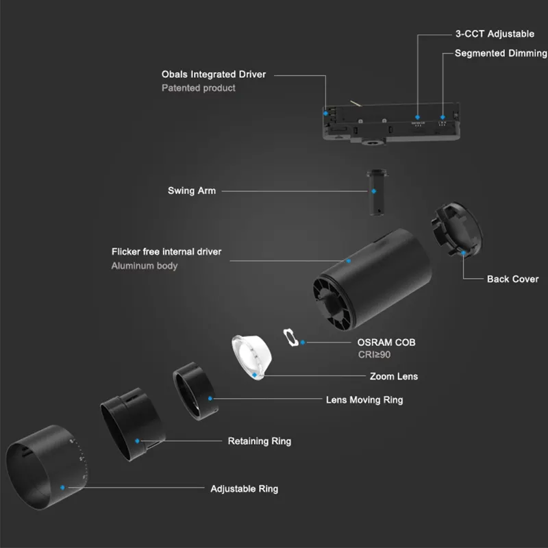 Adjustable Aluminum COB LED Track Spotlight 30W