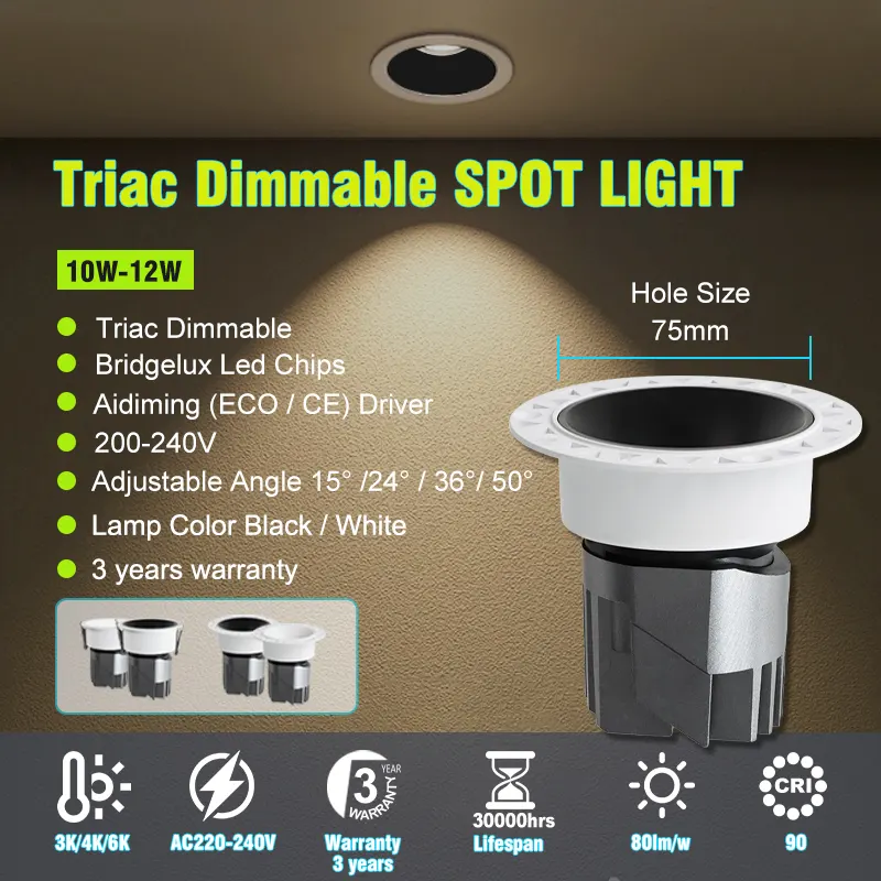 Adjustable Dimmable Aluminum LED Ceiling Light 10-12W IP44
