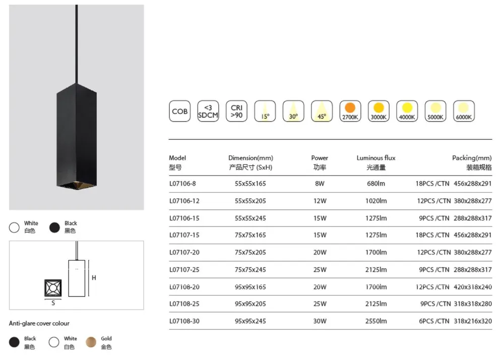 Aluminum Pendant Light Black/White/Gold 8-30W
