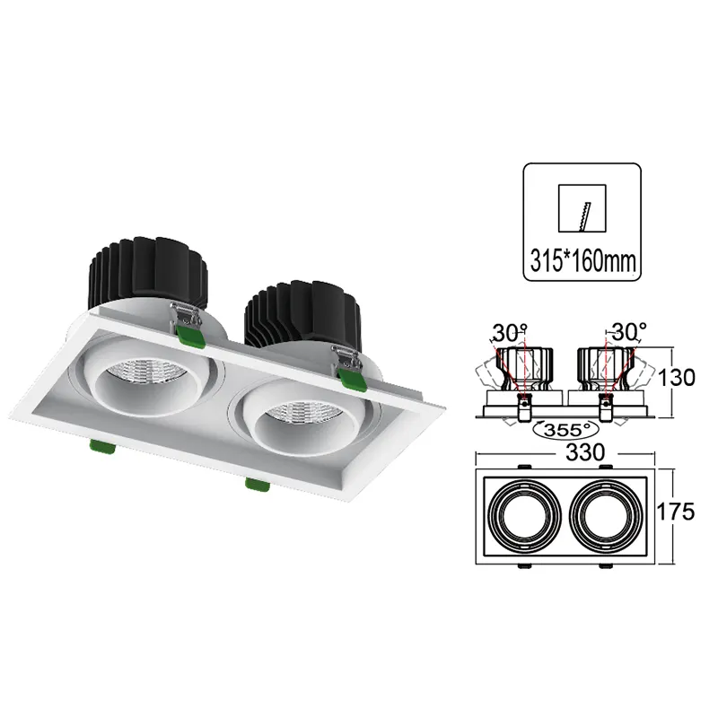 Adjustable Aluminum LED Grille Spotlight 24-32W