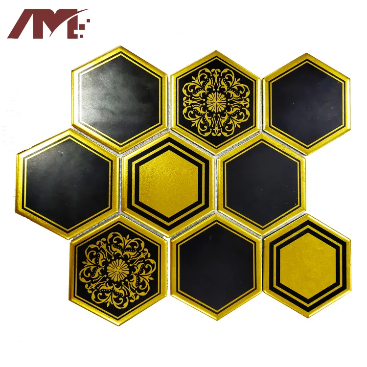 Black/Gold Hexagonal Ceramic Mosaic Tile 300x3000mm