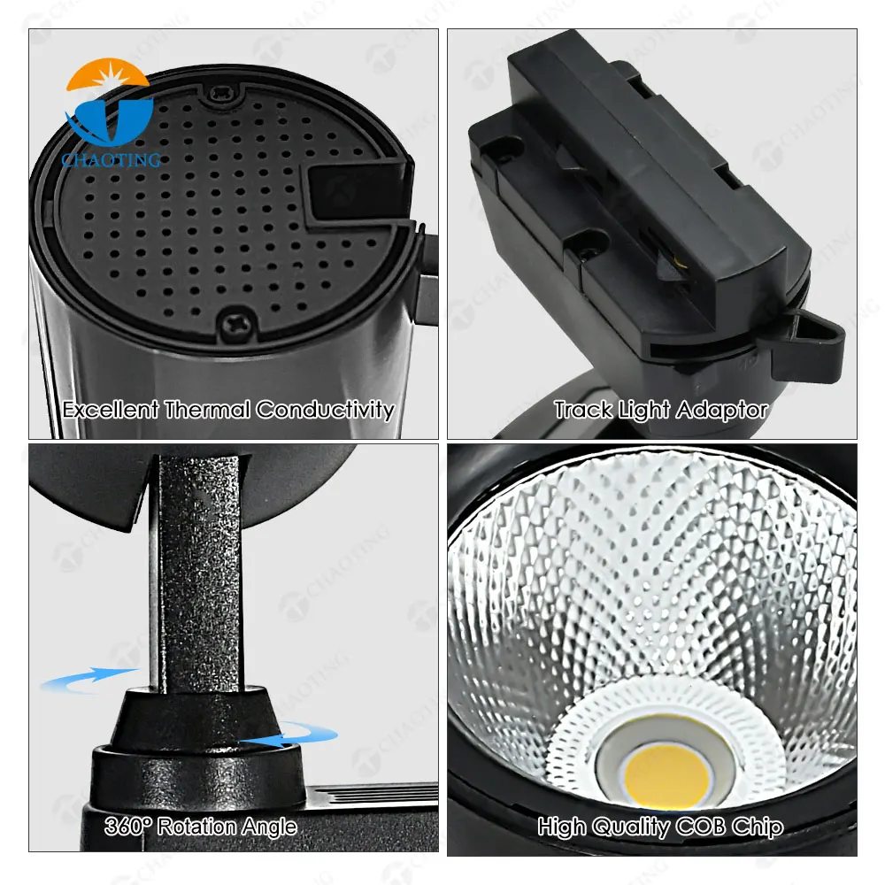 Adjustable Aluminum COB LED Track Spotlight 24-40W 3000K/4000K/6000K