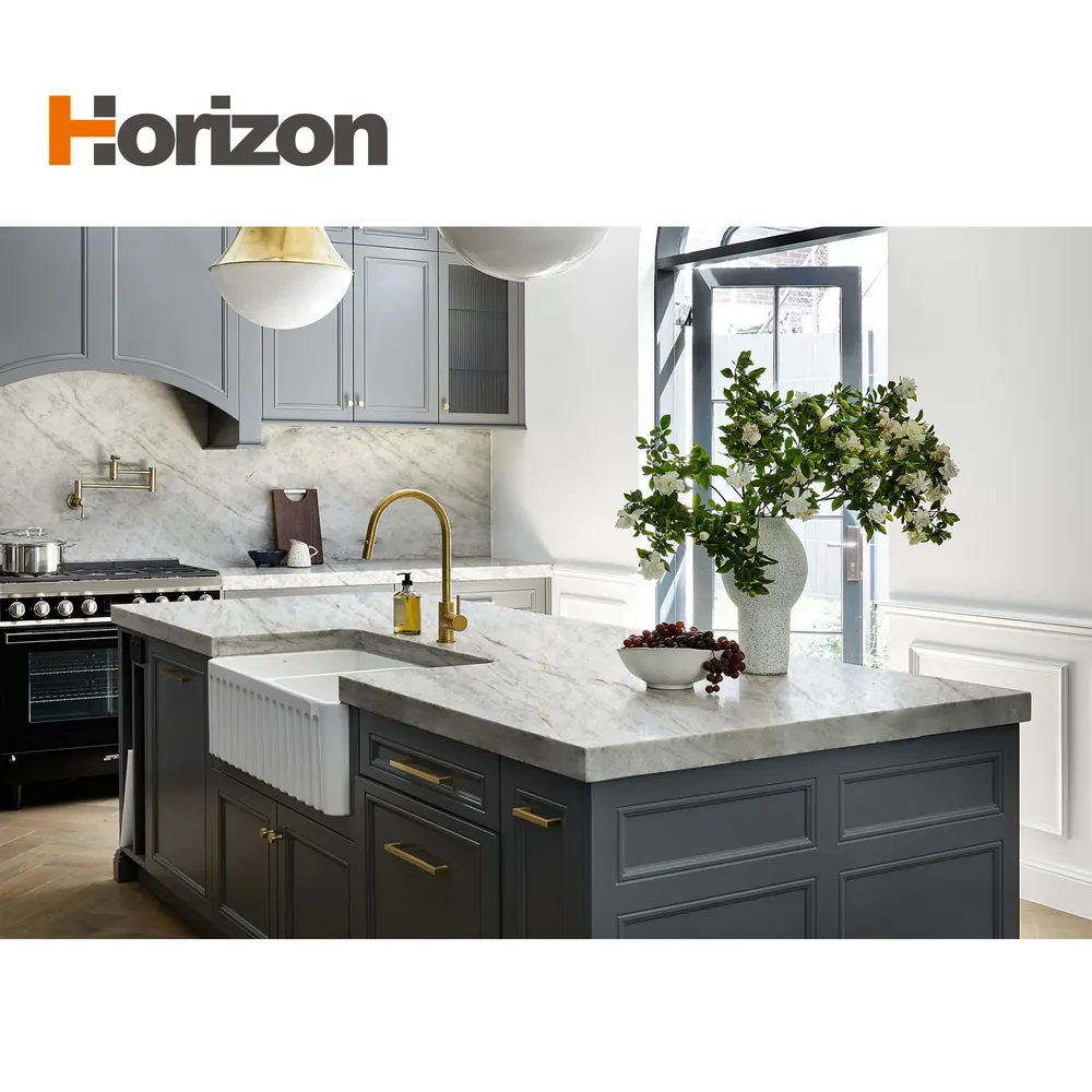 3D-Printed Marble-Look White Engineered Quartz Slab