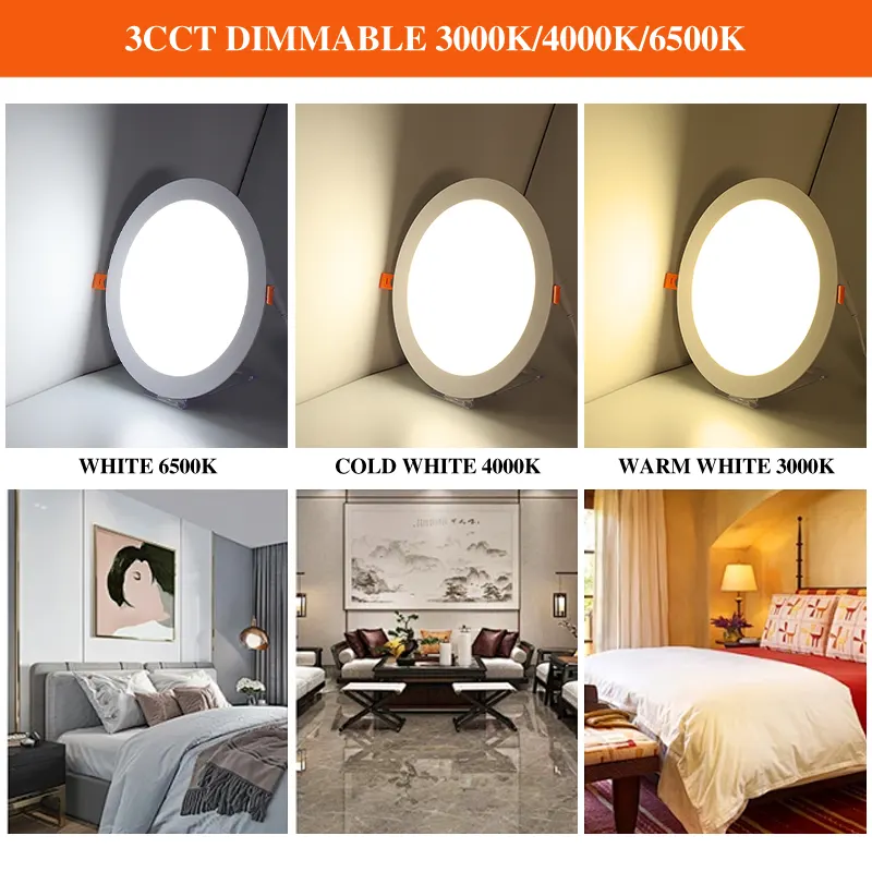 Adjustable Recessed Round LED Panel Light 3-9W 4in/6in/8in 3CCT Selectable