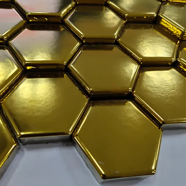 Black/Gold Hexagonal Ceramic Mosaic Tile 300x300