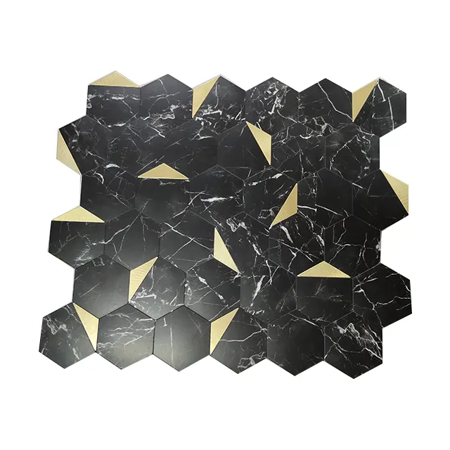 Black/Gold Hexagonal Ceramic Mosaic Tile 300x300